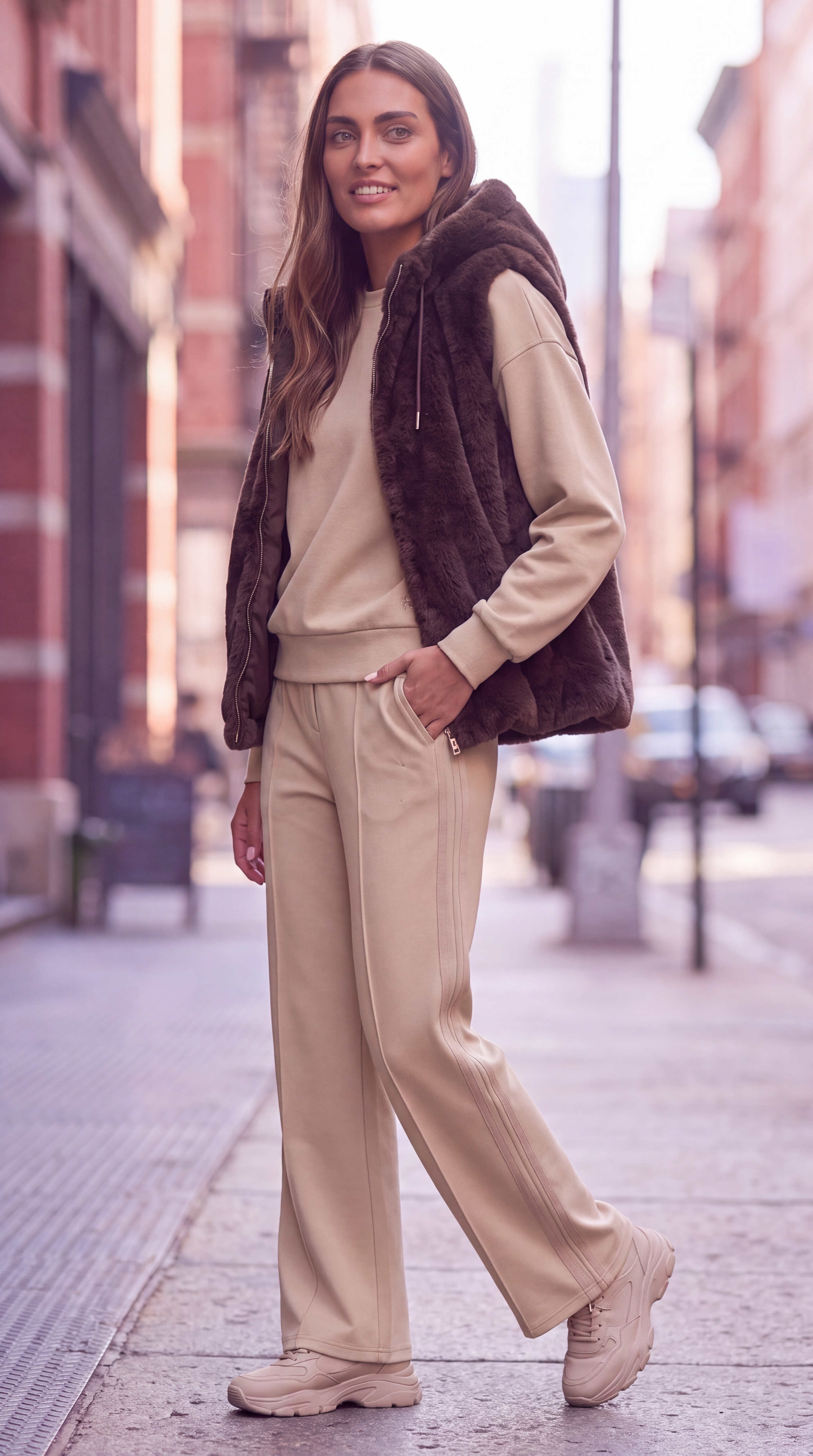 Dámska kožušinová vesta s kapucňou BROADWAY NYC FASHION CHOCOLATE PLUM - Tmavohnedá s.WEAR 3